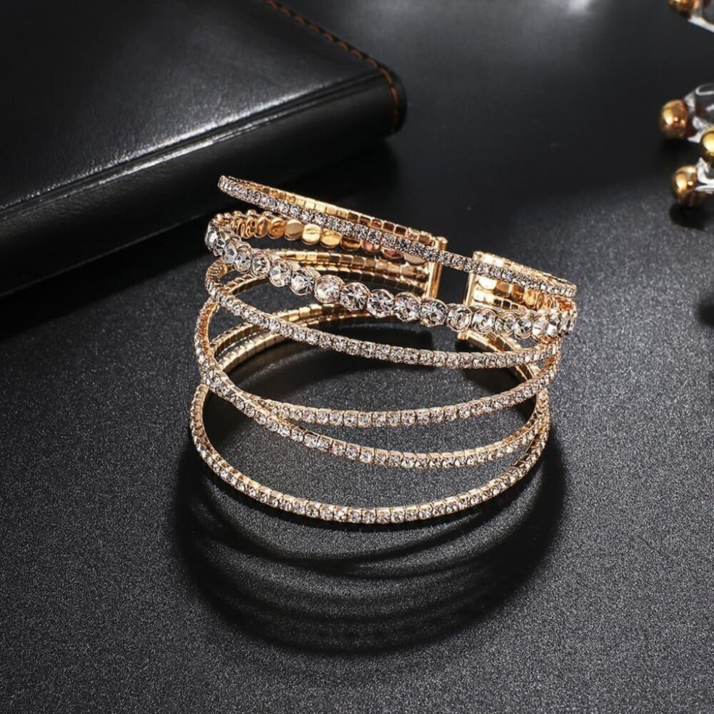 Multilayer Rhinestone Cuff Bracelet For Women Gol… - image 4